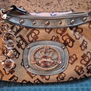 Kathy Van Zeeland Blue & Brown Logo Accent Shoulder Bag